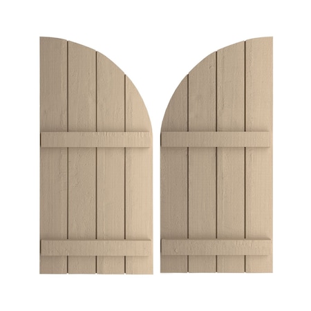 Rough Cedar 4 Board Joined Board-n-Batten W/Quarter Round Arch Top Faux Wood Shutters, 22W X 80H